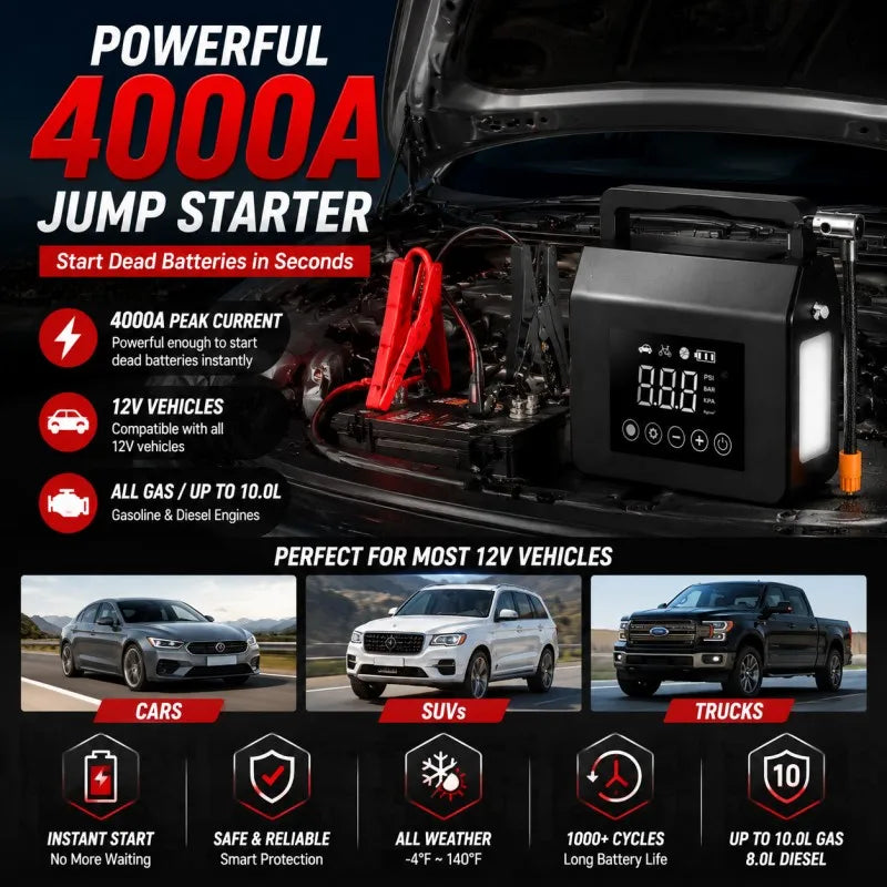 Jump Starter 4000A Portable Car Battery