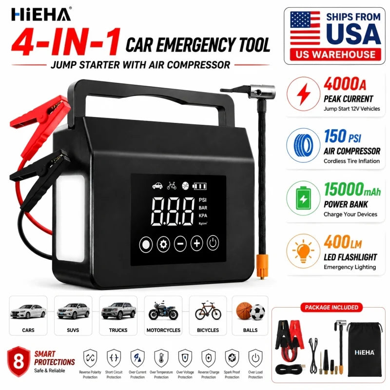 Jump Starter 4000A Portable Car Battery
