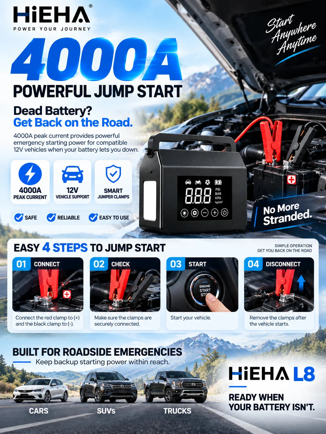 Jump Starter 4000A Portable Car Battery