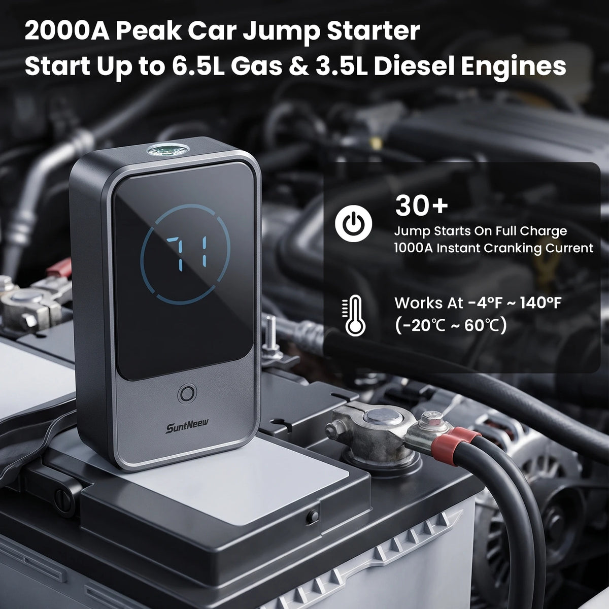 Jump Starter & Power Bank -10000mAh -2000A- 12V Battery Booster
