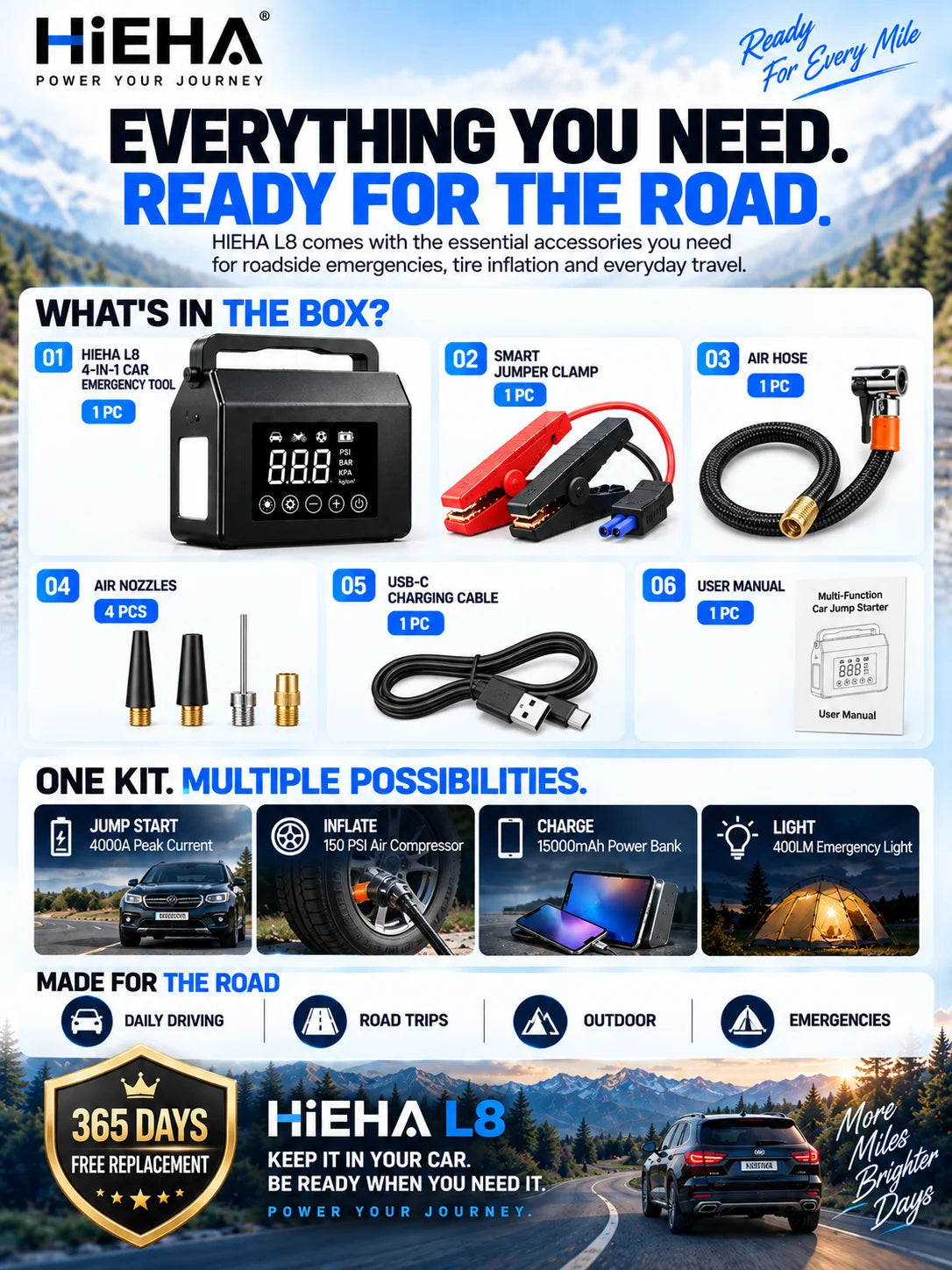 Jump Starter 4000A Portable Car Battery
